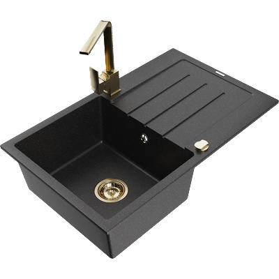 Mexen Bruno гранитна кухненска мивка с една камера с отцедник и кухня миксер Rita, черен/сребърен металик - 6513-73-670300-50 (6513-73-670300-50)