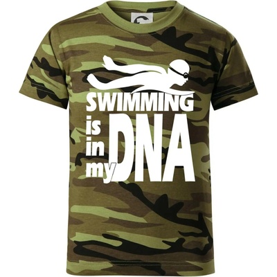 Swimming is in my DNA Dětské maskáčové triko Zelený maskáč