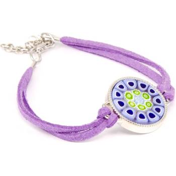 Murano náramek se skleněným medailonkem v chromu fialová Murrina 10002032601