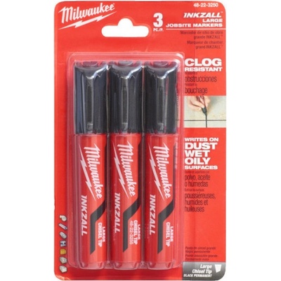 MILWAUKEE Značkovač - popisovač INKZALL™ "L" plochý hrot, v blistri - čierny 3 ks