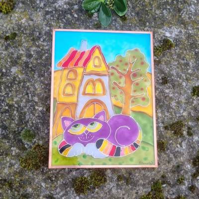 V.Randák Obraz na skle – Spokojená kočka u domu, ručně malovaný | V. Randák – Hledejceny.cz