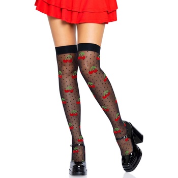 Image 1 of Leg Avenue Polka Dot Cherry Thigh Highs 6638 Black