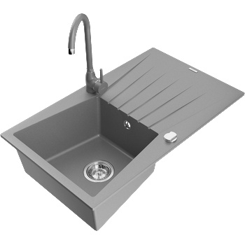 Mexen Cesar гранитна мивка с 1 камера, сушилник и кухненски смесител Telma, сив - 6514-71-670200-71 (6514-71-670200-71)