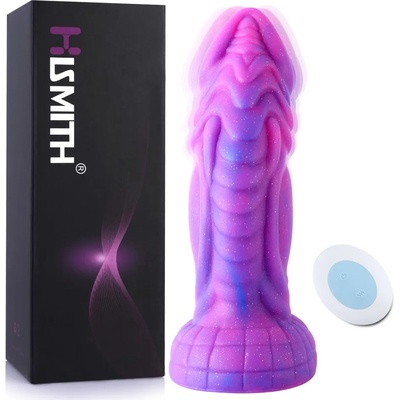 HISMITH HSD07 Squamule Vibrating Silicone Dildo Suction Cup 8" Purple-Pink