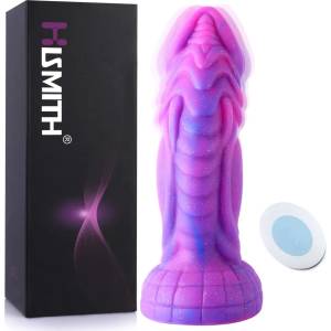 HISMITH HSD07 Squamule Vibrating Silicone Dildo Suction Cup 8" Purple-Pink
