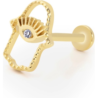 Lillian Vassago Zlatý piercing labreta fatimina ruka zdobená okem se zirkonem LLV92-GPI060LB