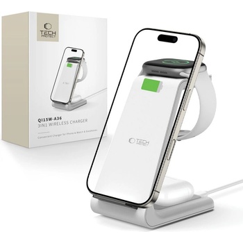 Tech-Protect Безжична станция за зареждане 3 в 1 за iPhone, AirPods и Apple Watch от Tech-Protect QI15W-A36 - Бял (5906302372157)