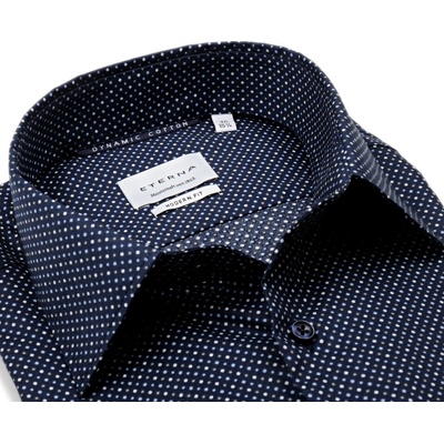 Eterna Modern Fit Dynamic Cotton košile s béžovo-modro-bílými čtverečky krátký rukáv tmavomodrá