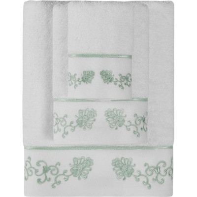 Soft Cotton malý ručník Diara 30 x 50 cm 550 gr / m² česaná prémiová bavlna 100% bílá / mentolová výšivka