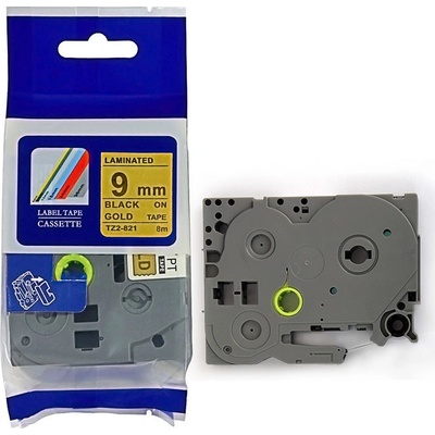 Compatible Съвместима лента с Brother TZ-821 / TZe-821, 9mm x 8m, черен печат / златна основа (TZe-821)