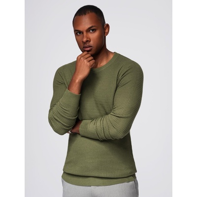 Ombre Clothing Мъжки структуриран пуловер с кръгло деколте - маслинен V1 OM-SWSW-0181 Ombre Clothing Ombre Clothing | Zelen | МЪЖЕ | L