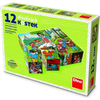 Dino dřevěné obrázkové kostky kubusy Sněhurka 12 kostek