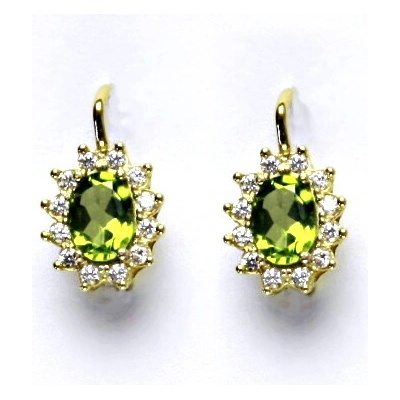 Čištín Zlaté náušnice Kate, žluté i bílé zlato, přírodní olivín, náušnice ze zlata, NK 1480