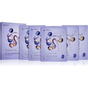 KORIKA SuperFruits Blueberry - Set of 5 Detoxifying Face Sheet Masks комплект маски за лице на намалена цена с детокс ефект Blueberry