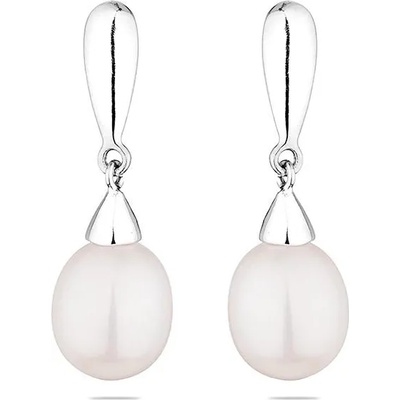 Swan Сребърни обици със сладководни бели перли CAA050 Swan