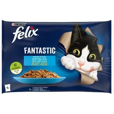 FELIX Fantastic® грил в желе с вкус на сьомга мултиопаковка за котки 4x85g