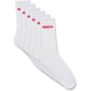 Hugo Чорапи Hugo Mens HUGO Ribbed Logo 6-Pack Crew Socks - White 100