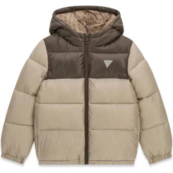GUESS Зимно яке за момче в бежово и кафяво и лого Guess