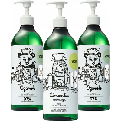 Yope Přírodní prostředek na mytí nádobí Okurka Bergamot Mix 3 x 750 ml