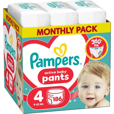Pampers Пелени-гащички Pampers Active Baby - Размер 4, 9-15 kg, 186 броя (1100053078)