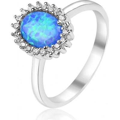 Meucci Stříbrný prsten s modrým opálem a zirkony SR181