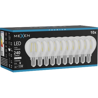 Mexen Vintis 10x LED крушка с нажежаема жичка E14, G45, 2W, Неутрална - 4000K, 240 lm, (L156-E14-0240-00x10)