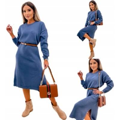Svetrové šaty oversize elegantné pletené midi šaty tmavomodré