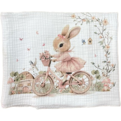Муселиново одеяло Bambino Casa - Rose Rabbit Bicycle, 120 х 120 cm (3903)