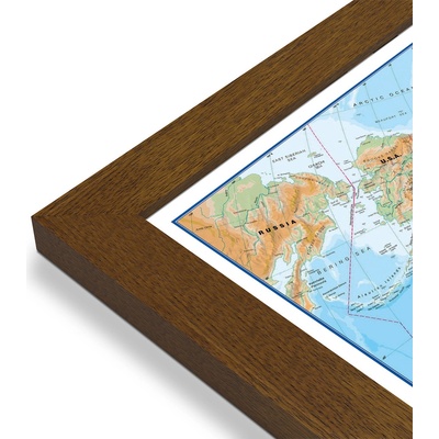 Maps International Svět - nástěnná fyzická mapa 135 x 85 cm Varianta: mapa v dřevěném rámu, Provedení: Pegi tmavý ořech