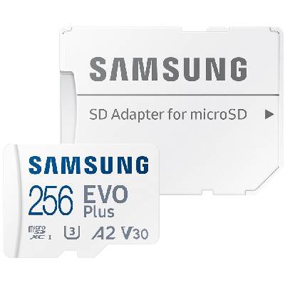 Samsung EVO Plus Micro SDXC 256GB + SD adaptér Paměťová karta, 256GB, MicroSDXC, UHS-I U3, A2, V30 + SD adaptér MB-MC256SA/EU