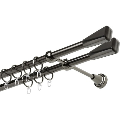 OK-GarnýžeCZ - Garnýž kovová dvouřadá 19mm Trapez double onyx 320 cm do stěny / kroužky s háčkem