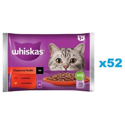 Whiskas Adult Classic Meals s hovězím a kuřecím masem v omáčce 52 x 85 g