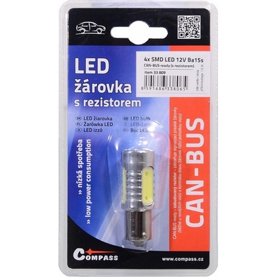 Compass 4 SMD LED 12V Ba15S s rezistorem CAN-BUS ready bílá, Ba15s, 33809