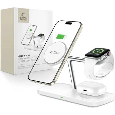 Tech-Protect QI15W-A45 3в1 магнитен безжичен заряден MagSafe бял (5906302375615)