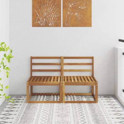 vidaXL 2 Брой Среден диван за открито Солидно акациево дърво Естествен (900458)