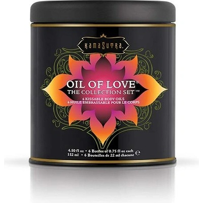 KamaSutra Oil of Love The Collection Set 22 ml sada The Original 22 ml + Raspberry Kiss 22 ml + Vanilla Creme 22 ml + Tropical Mango 22 ml + Strawberry Dreams 22 ml + Coconut Pineapple 22 ml unisex