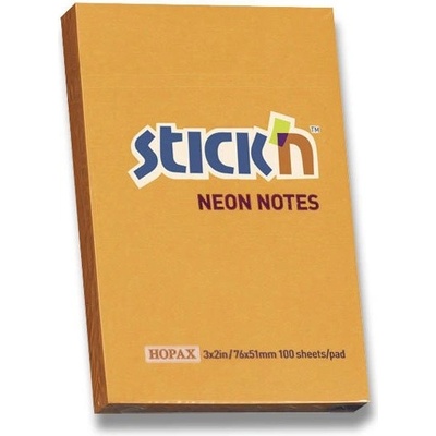 Stick’n by Hopax Samolepicí bloček Notes Neon oranžový 76 × 51 mm, 100 listů