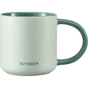 BUYDEEM Керамична чаша за чай и кафе Buydeem CD1018-CG, 350 мл, Плоско дъно, Вътрешна мерителна скала, Високотемпературна керамика, Зелен (CD1018-CG)