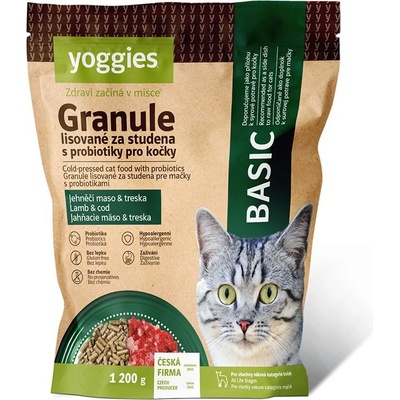 Yoggies Cat Basic granule pro kočky lisované za studena s probiotiky 1,2 kg