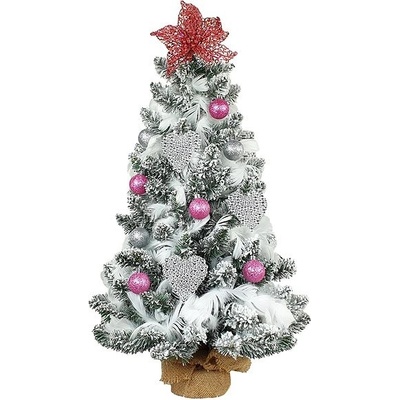 LAALU Ozdobený umělý vánoční stromeček PERLOVÉ SRDÍČKO 60 cm s LED OSVĚTELNÍM V KVĚTINÁČI