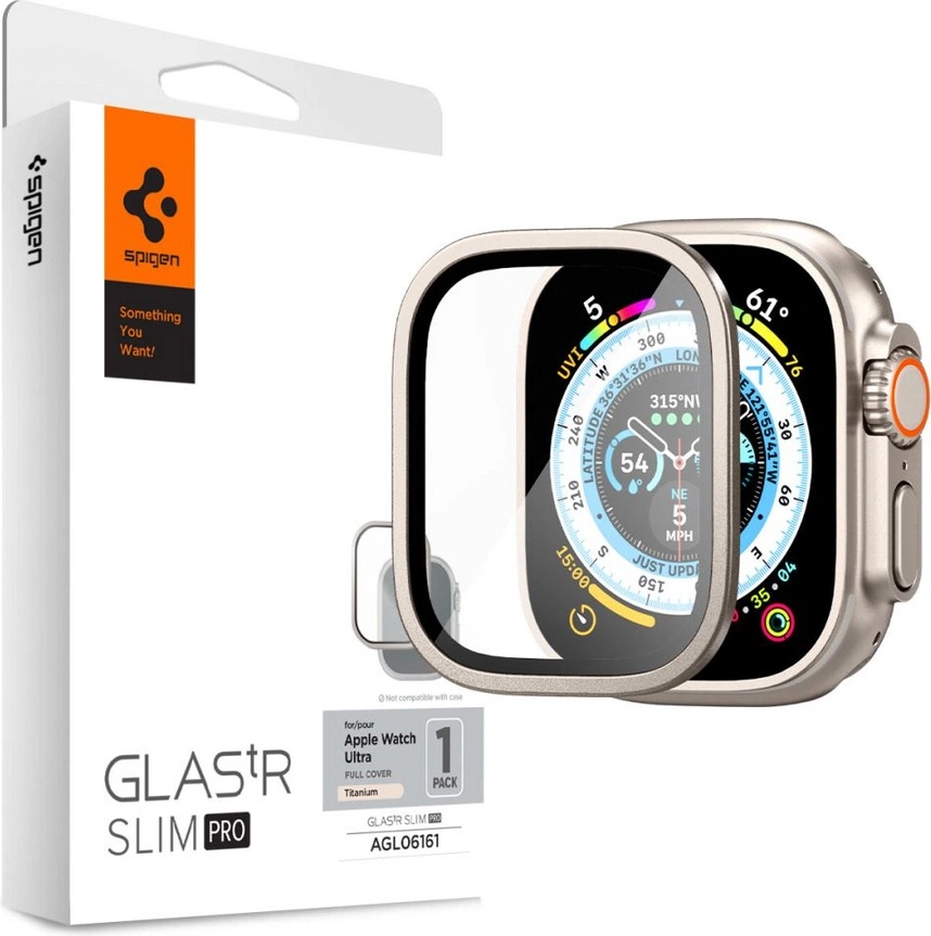 Spigen Стъклен протектор с рамка за Apple Watch Ultra 1/2 (49mm) от Spigen Glas. TR Slim Pro - Titanium (8809896745253)