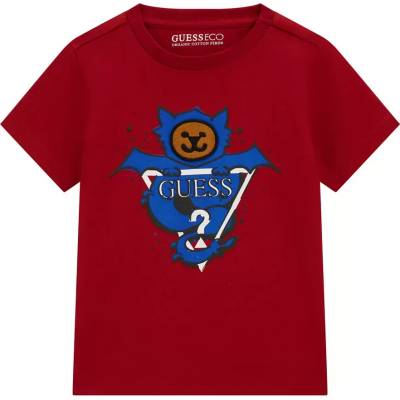 GUESS Тениска с къс ръкав в тъмно червено за момче с цветна щампа Guess