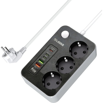 Lavar РАЗКЛОНИТЕЛ 3 ГНЕЗДА С 2 usb-a И 3 usb-c ЧЕРЕН lavar (3800501485446)