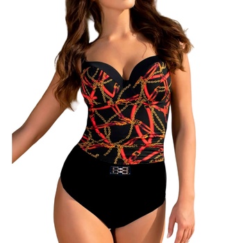 Image 1 of Цял бански в черно с принт