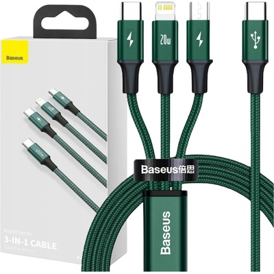Baseus CAMLT-SC06 Rapid 3in1 USB Type C - USB Type C / Lightning / Micro USB 20 W, 1,5m, zelený