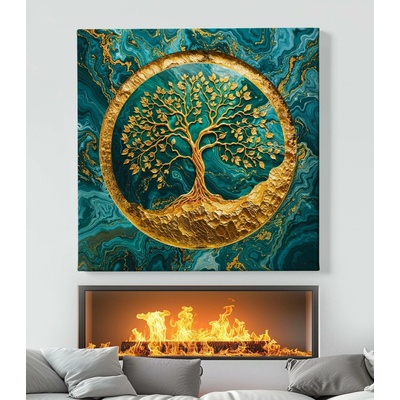 Obraz na plátně - Strom života Zlatá mramorová Odyssea FeelHappy.cz Vyberte rozměr obrazu (šířka x výška): 80 x 80 cm