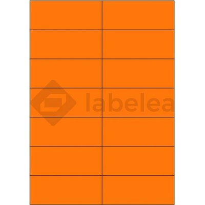 Labelea Samolepiace etikety 105x42,4 mm signálne farebné papierové, na hárku A4, pre laserovú tlač, Farba etikiet Signálna oranžová, Počet hárkov v balení 100 EPY105042SO014S