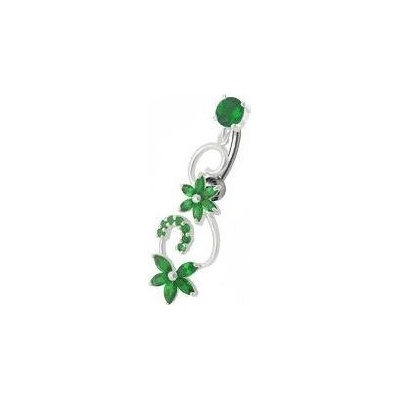 Šperky4U stříbrný piercing do pupíku tmavě zelené zirkony BP01125-E