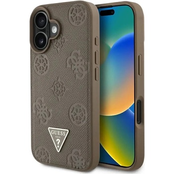 GUESS Калъф Guess Grained Hot Stamp Peony Triangle Logo MagSafe за iPhone 16 - кафяв
