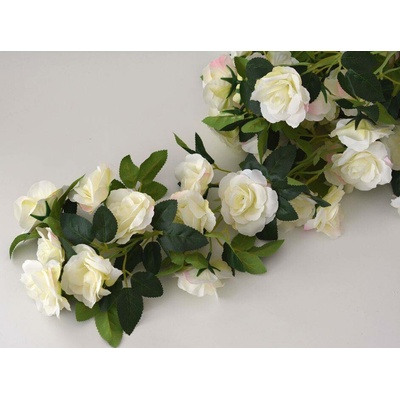 Girlanda - Růže s listy 168 cm - BÍLÁ